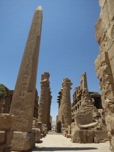 A view down the central axis of the Temples of Karnak, from between the two great obelisks, right back towards the entrance