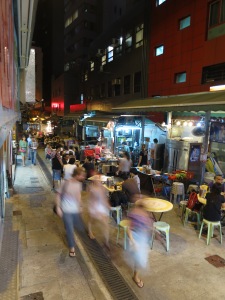Eateries in 'Rat Alley' (properly known as 'Wing Wah Lane'), in Hong Kong Central