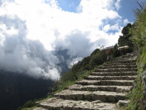 Hiking into the clouds, early in our trek, on the way to Namche Bazaar