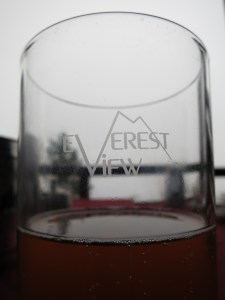 An alternative view from the Everest View Hotel:  one with a clearer indication of Everest.