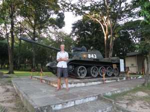 Me in front of a replica of Tank 843, the tank which rammed through the gates of the Presidential Palace (now the Revolutionary Palace), signifying the North's taking of Saigon (now Ho Chi Minh City) Me in front of a replica of Tank 843, the tank which rammed through the gates of the Presidential Palace (now the Revolutionary Palace), signifying the North's taking of Saigon (now Ho Chi Minh City)