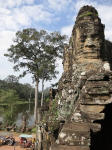 From the wall beside the southern entrance to Angkor Thom, looking west across the moat