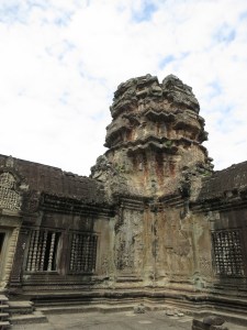 A well-weathered stone pillar in Angkor Wat