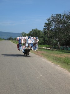 Everyday transportation of goods, on a scooter Everyday transportation of goods, on a scooter