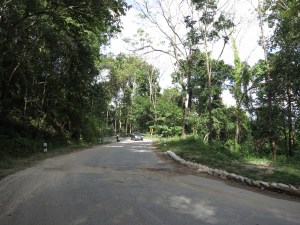 A section of road possibly in slight need of repair, on the road from Chiang Mai to Pai