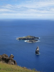 The islets of (closest to farthest) Motu Kao Kao, Motu Iti and Motu Nui, south-west of Easter Island