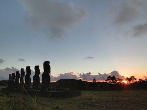 Moai at Ahu Akivi at sunset