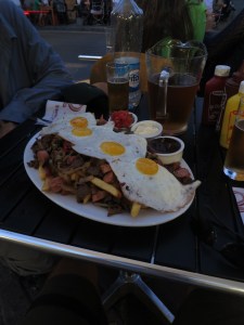 Chilean chorrillana at a restaurant in Santiago